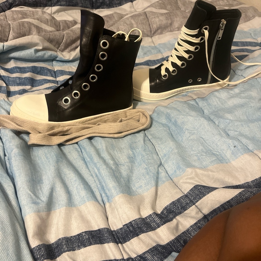 Black High-Top Sneakers with White Soles